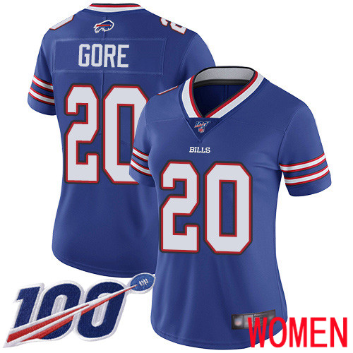 Women Buffalo Bills #20 Frank Gore Royal Blue Team Color Vapor Untouchable Limited Player 100th Season NFL Jersey